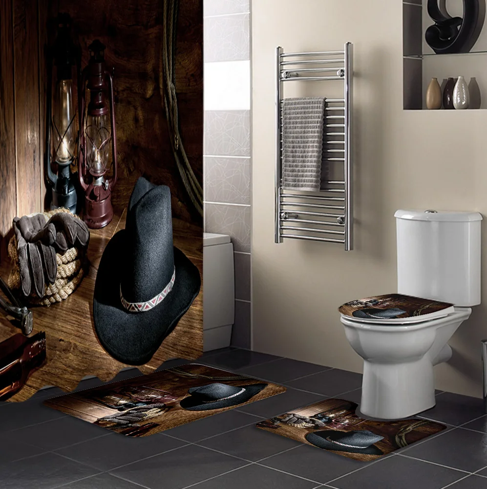 Наборы занавесок для душа в Западном ковбойском стиле Нескользящие коврики