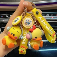 new fashion cartoon music duck leather bag car keychain plastic soft rubber doll pendant key holder ring accessories jewelry
