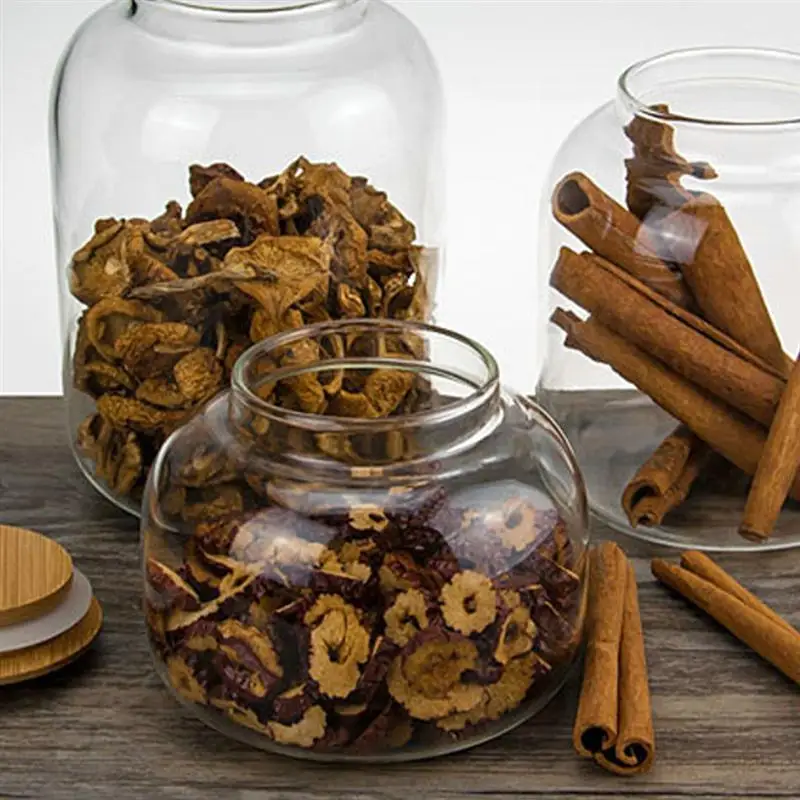 

OUNONA 550ml Tea Bean Grain Storage Box Candy Jar With Bamboo Lid Food Grain Container Transparent Glass Kitchen Storage Tank