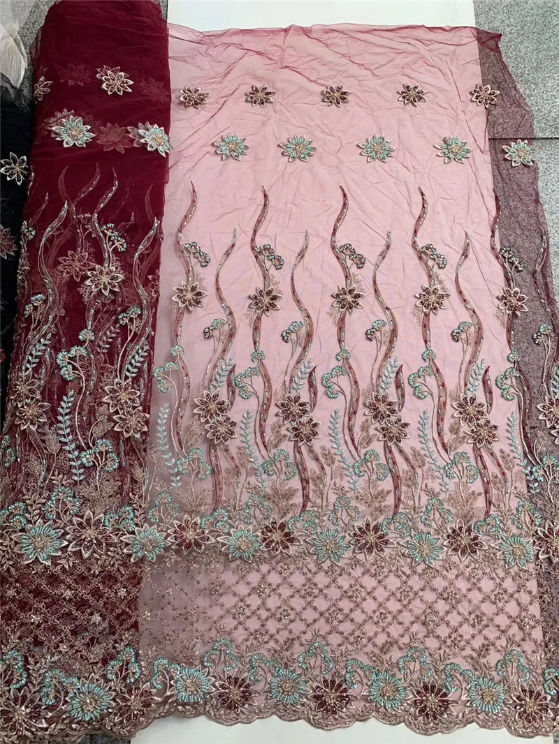 

Latest French Nigerian Laces Fabrics High Quality Tulle African Laces Fabrics With Beads Wedding African French Tulle MDN20