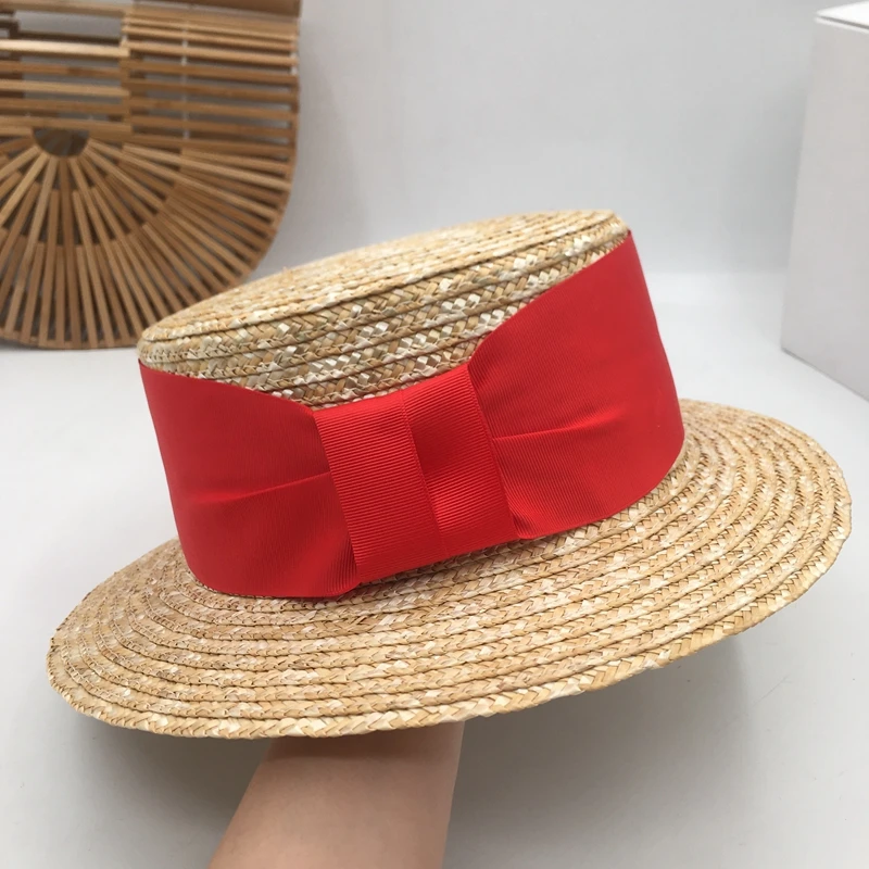 

Fedora Colors straw flat-topped hat seaside resort han edition bowknot socialite sun hat