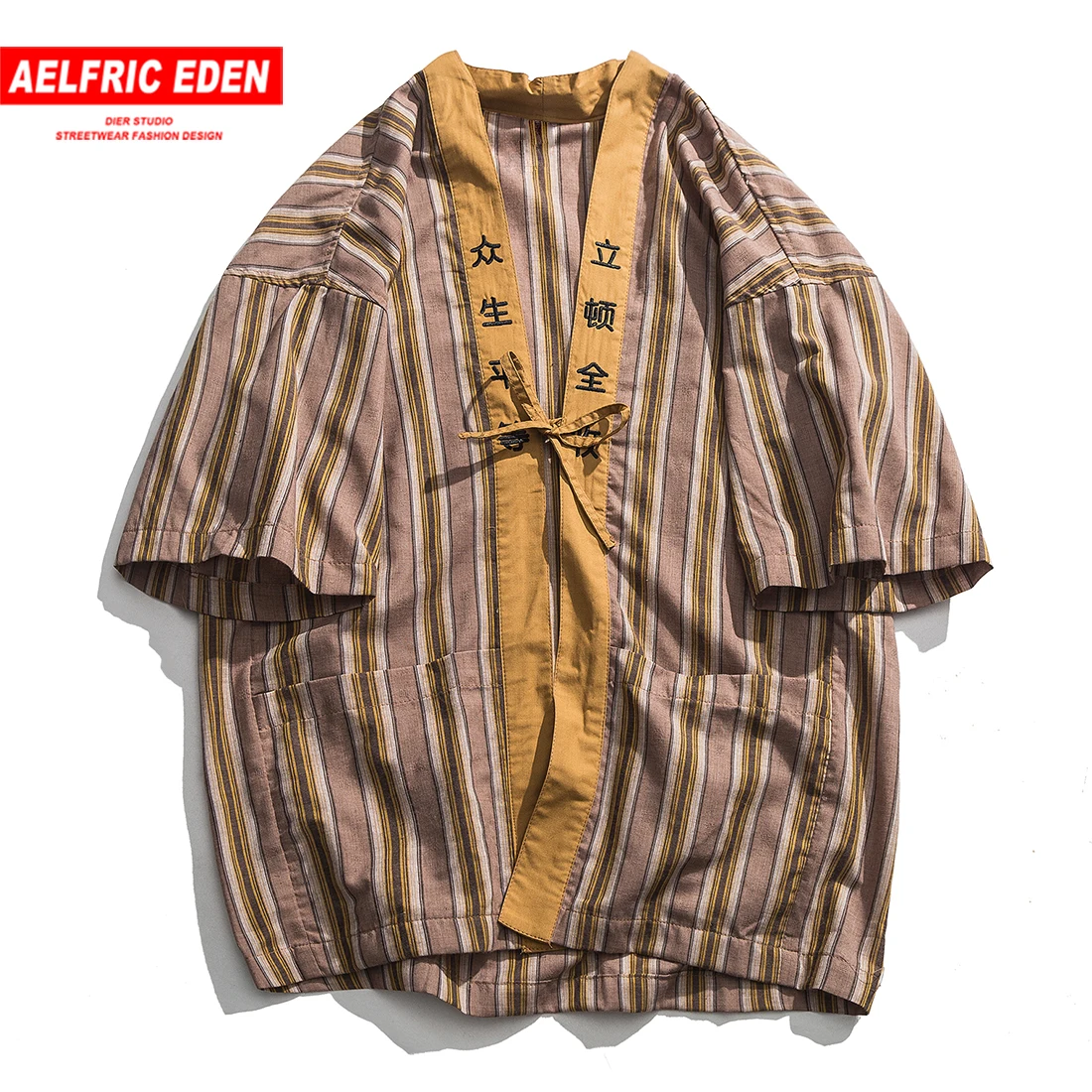 Мужская рубашка с вышивкой в японском стиле коротким рукавом | одежда