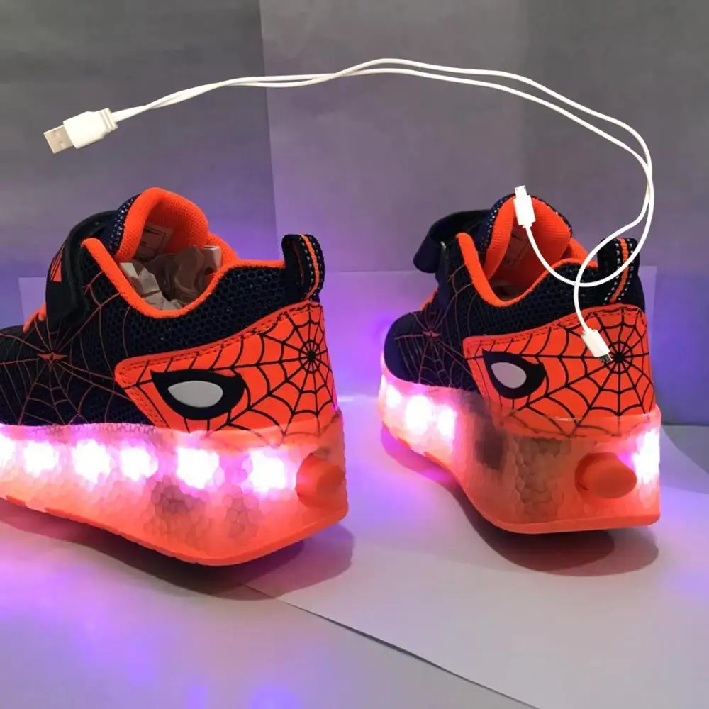 Для детей с двумя колесами светящиеся кроссовки зеленый розовый светодиодный
