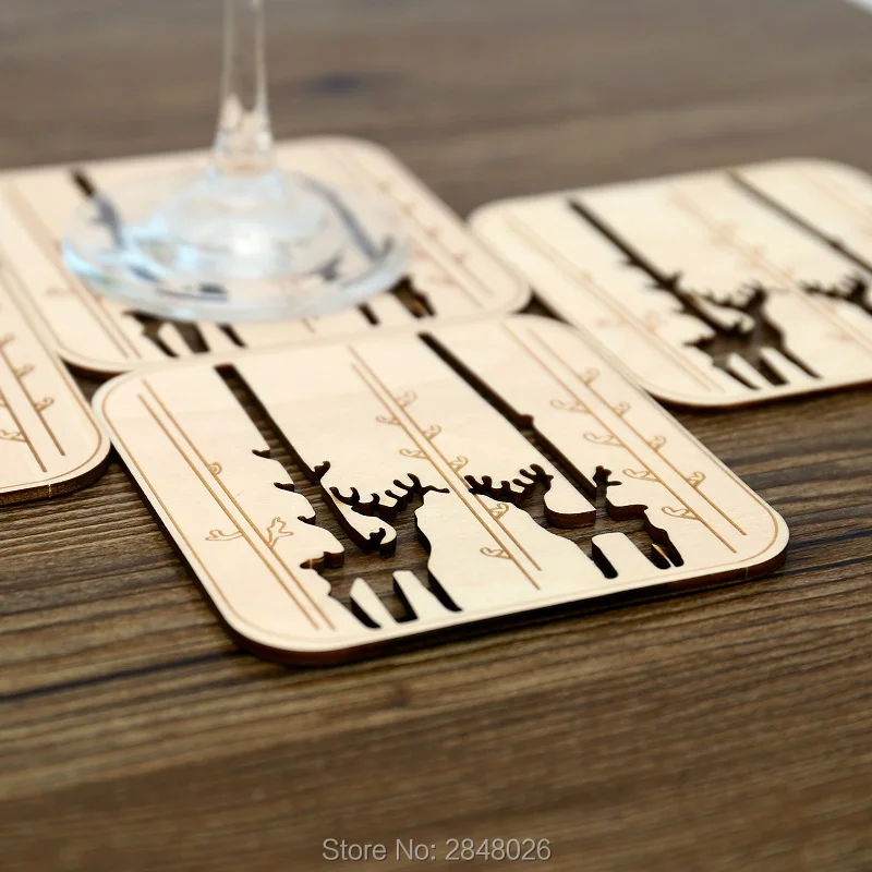 Лазерная резка древесины уникальные лесные животные подстаканник с орнаментами.