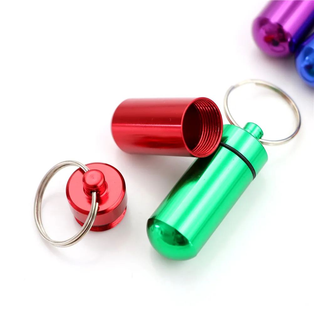 

5pcs/set Hot Sale Pillbox Keychain Pill Box Aluminum Drug Pill WaterProof Cases Bottle Holder Container For Medicines 48*17MM