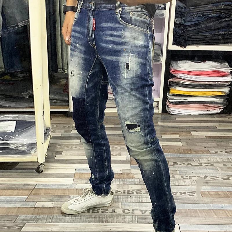 Джинсы мужские рваные в стиле хип хоп винтажные дизайнерские брюки итальянском