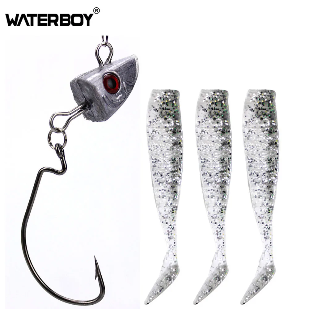 WATERBOY 11cm/20g T Tail Lead Head Jig Soft Bait New Fishing Jigging Sea Bass Fish Tackle Single Hook Swing Shad Silicone Lure