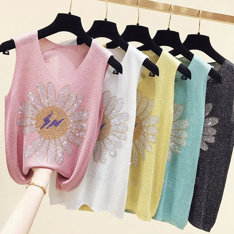 Женский топ без рукавов трикотажная кофточка с v образным вырезом Тонкий