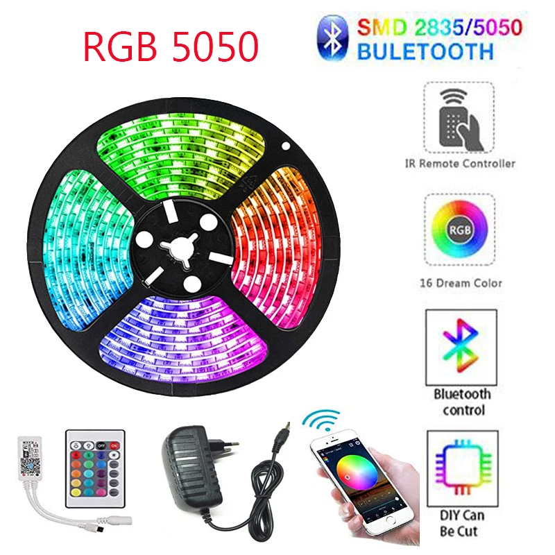 

DC 12V Led Strip Lights RGB 5050 5M 10M 15M 20M 12V Luces LED Strip Flexible Ribbon Tape Diode Bluetooth WIFI IR Remote Full Set