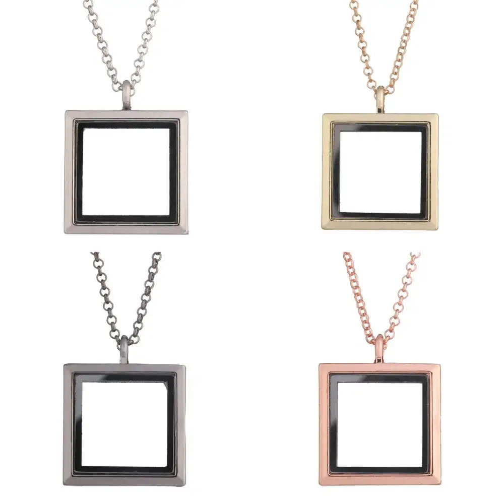 

Square Shaped Memory Floating Locket Pendant Necklaces Finding Jewelry
