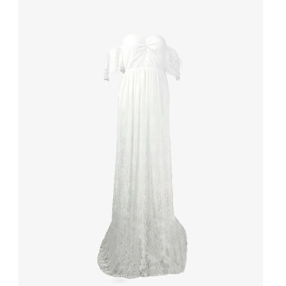

Maternity Lace Dresses Women's Floral Lace Short Sleeve Photography Fly Sleeves Off Shoulder Long Dress