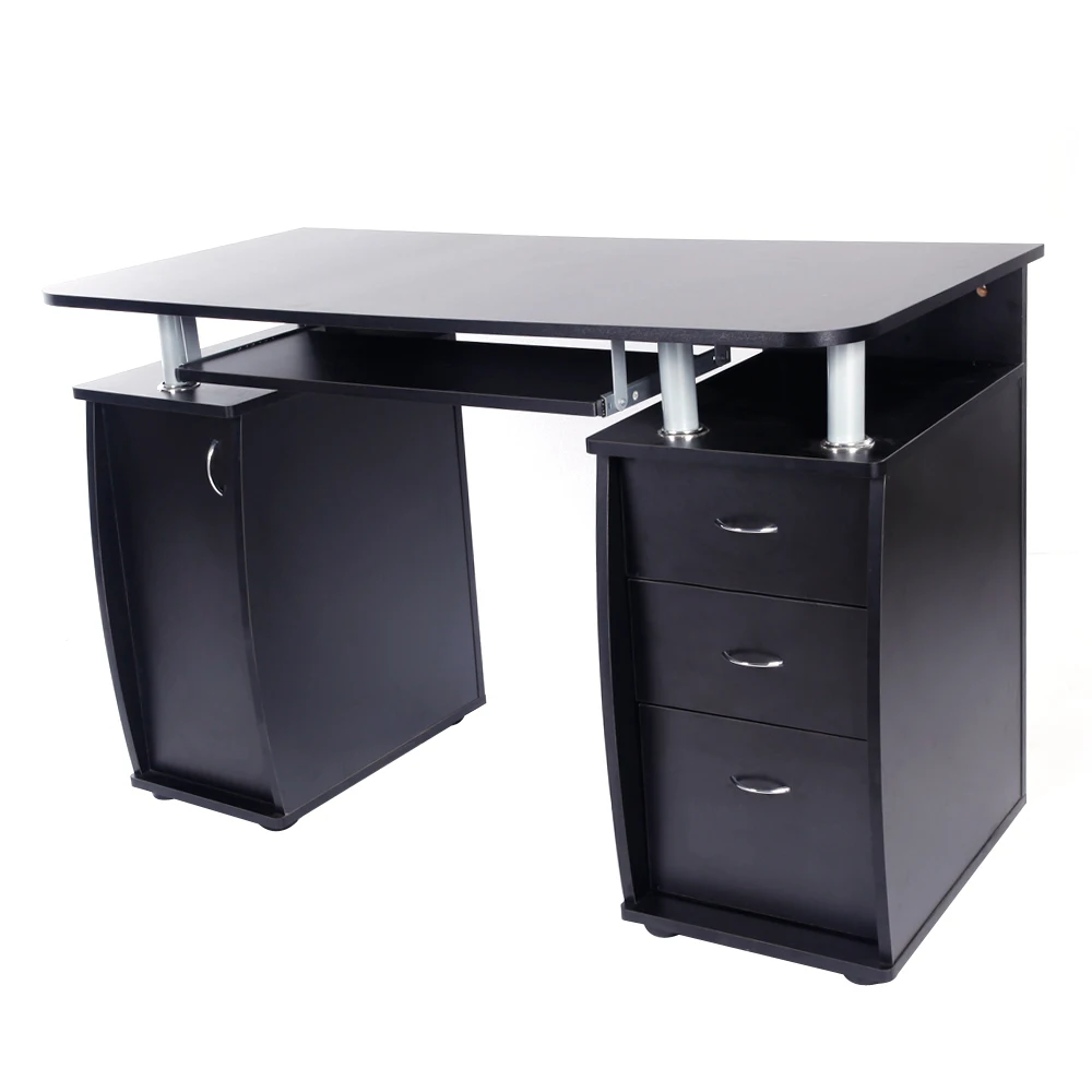 

Simple Computer Desk MDF Portable 1 Door 3 Drawers Office Table Black