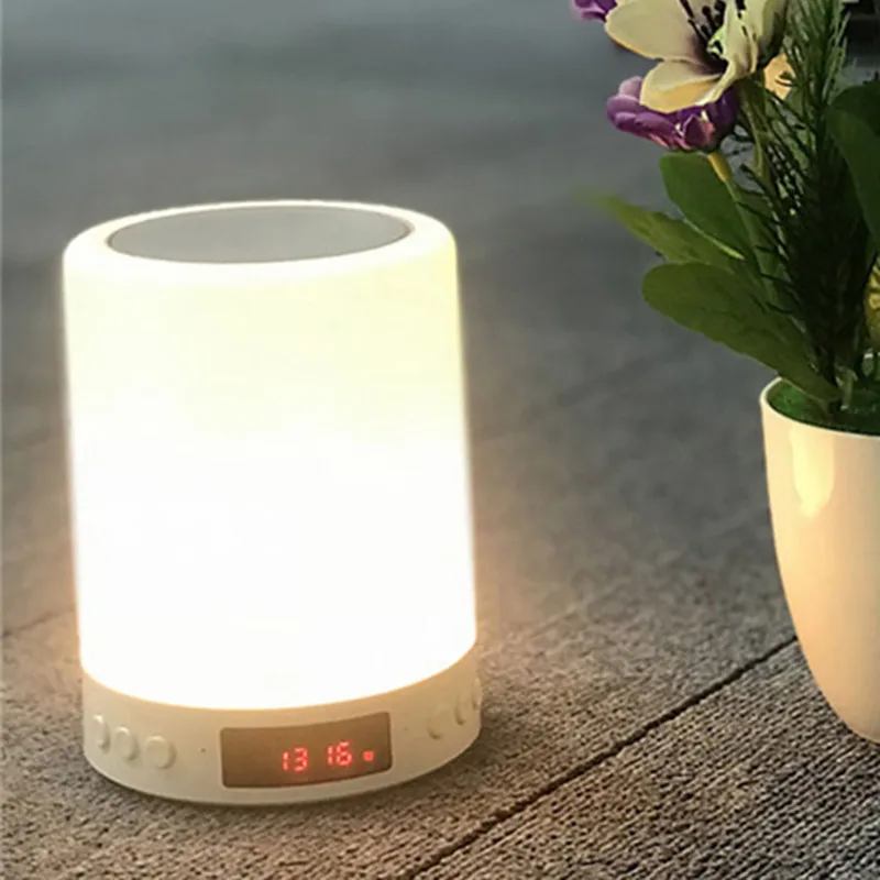 Беспроводной цилиндрический цветной ночсветильник Bluetooth динамик будильник