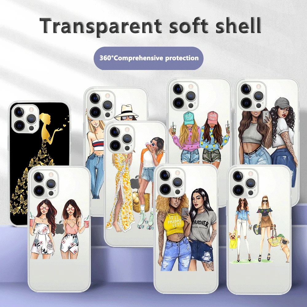 

Fashion Girl Soft Phone Case For iPhone 11 12 13 Pro Clear Soft Phone Cover For iPhone 11 6S 7 8 Plus X XR XS Max SE 2020