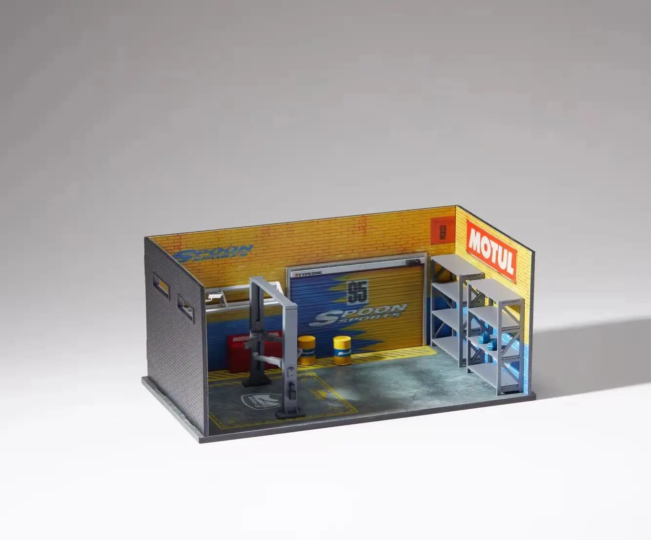 

1:64 Scale LBWK & MOTUL Theme Garage Repair shop Car Model Parking Lot PVC Scene Storage Box Display Cabinet Case Toy Boy Gift