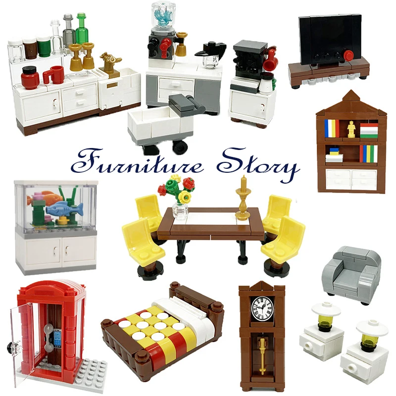 

MOC City House Bricks Bathroom Furniture Coffee Machine Kitchenware Building Blocks DIY Assembly Toys for Kids Parts Gifts