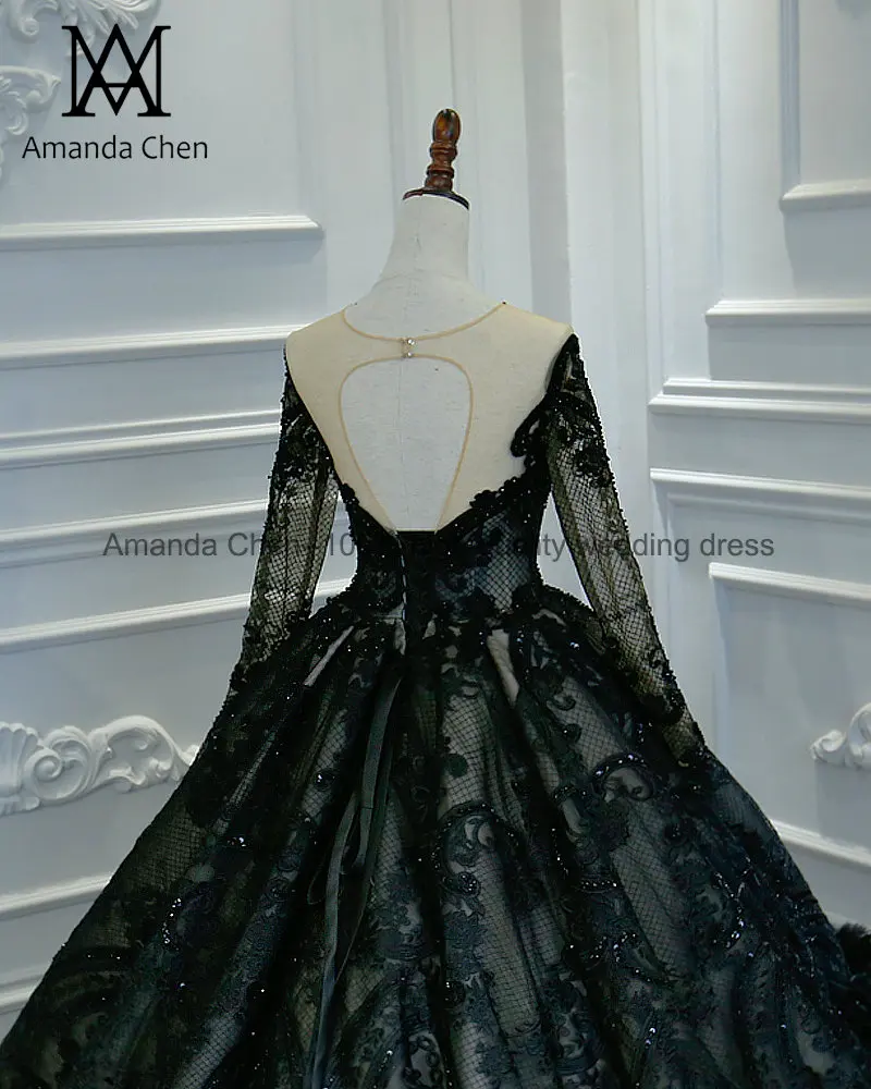 Халат mariage Женский, с длинным рукавом роскошный платья со шлейфом Кружева свадебное платье черный