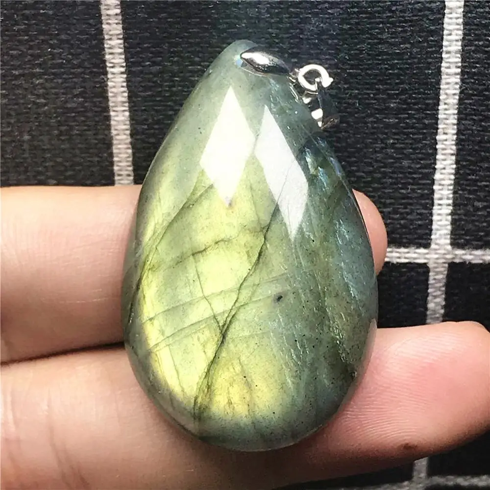 

Natural Labradorite Pendant Jewelry For Woman Man 36x21x4mm Beads Silver Yellow Light Crystal Water Drop Moonstone Stone AAAAA