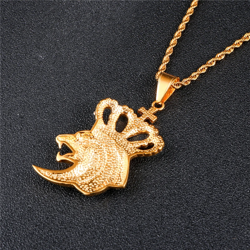 

Bling Iced Out King Crown Lion Necklace & Pendants Paved Pendant Stainless Steel Chain For Men jewelry