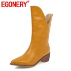 EGONERYклассные сапоги до середины икры желтые, серебряные, серые, синие, белые женские туфли с острым носком размеры 34-46, Осенние западные сапоги на каблуке 5 см