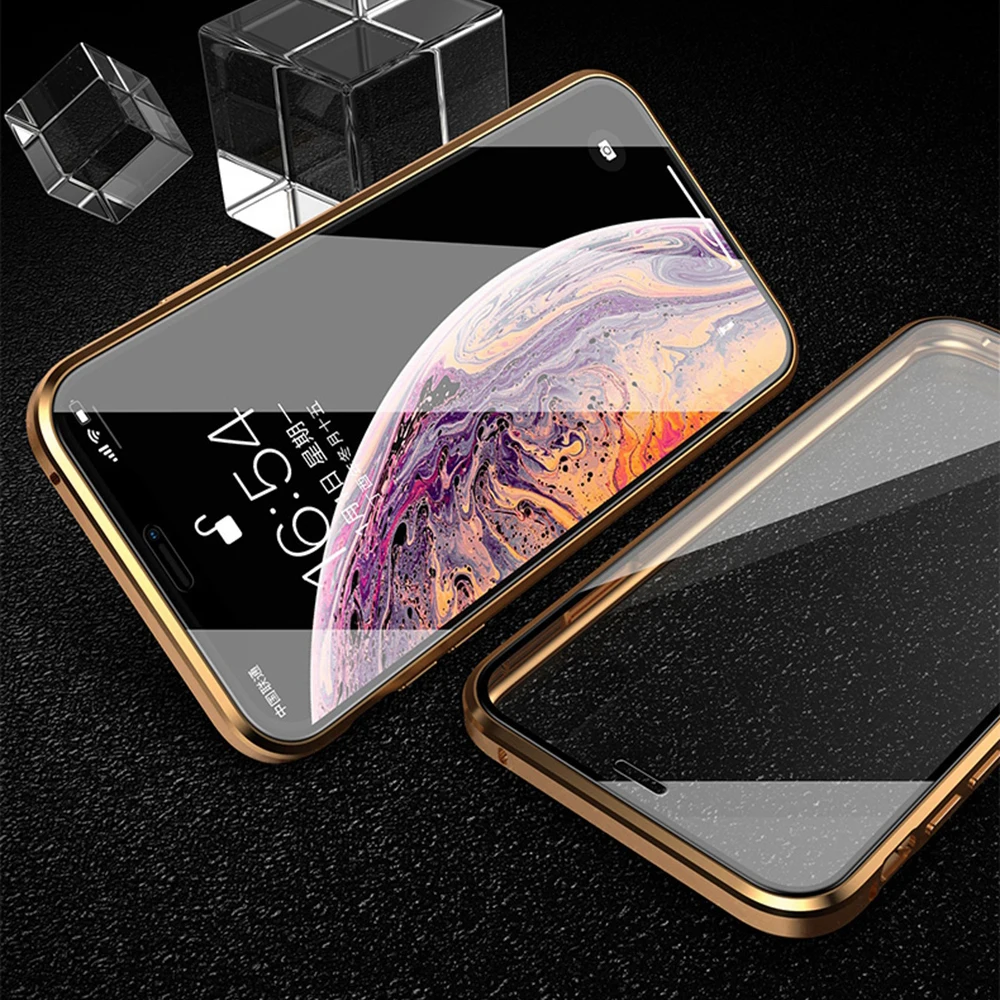 Магнитный двухсторонний стеклянный чехол для iphone 12 11 12Pro Max XR X XS 7 8 6 6S Plus