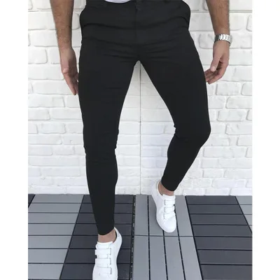 Мужские повседневные брюки социальный Slim Fit черные на молнии со средней посадкой