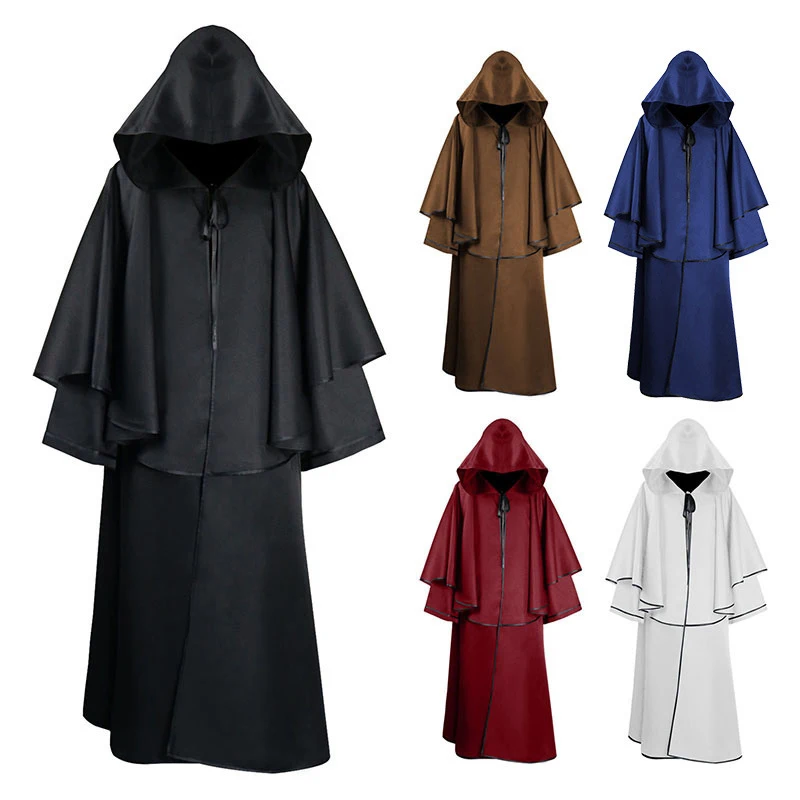 

Medieval Cosplay Robe Hooded Vampire Pastor Cloak Costume Adult Role-Playing Demon Slayer Wizard Halloween Masquerade Costume