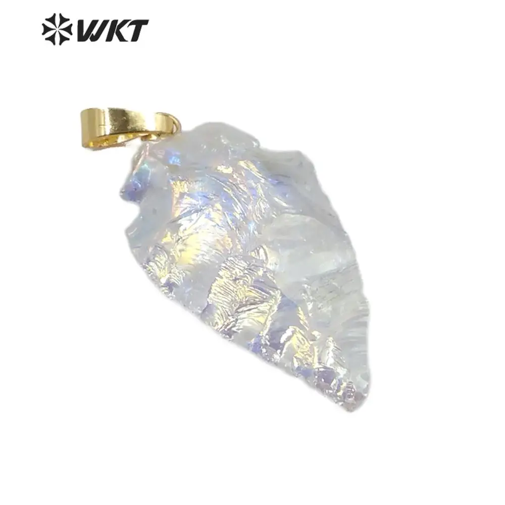 

WT-P1542 WKT Wholesale Fashion Natural Quartz Stone Arrowhead Pendant Gold Electroplated Pendant Women Fashion Jewerly Findings