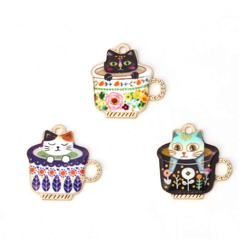 

DoreenBeads, милые животные, черная кошка, эмалированные подвески, цинковый сплав, подвески, чашка, золото, металл, ювелирные изделия, подарки 23 мм ...
