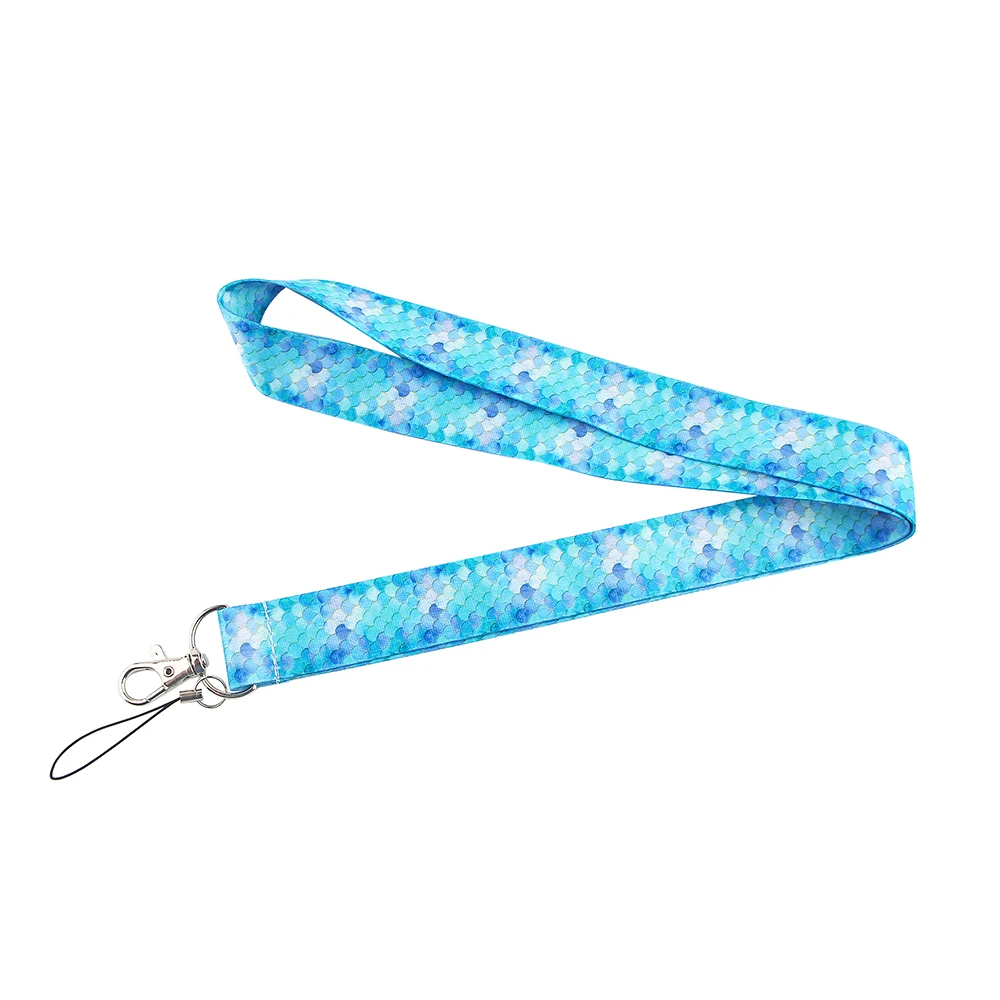 

JF321 New Fashion Fish Scales Woman Blue Lanyard Card ID Badge Holder Keychain Pass Gym Mobile Children Key Holder Key Rings