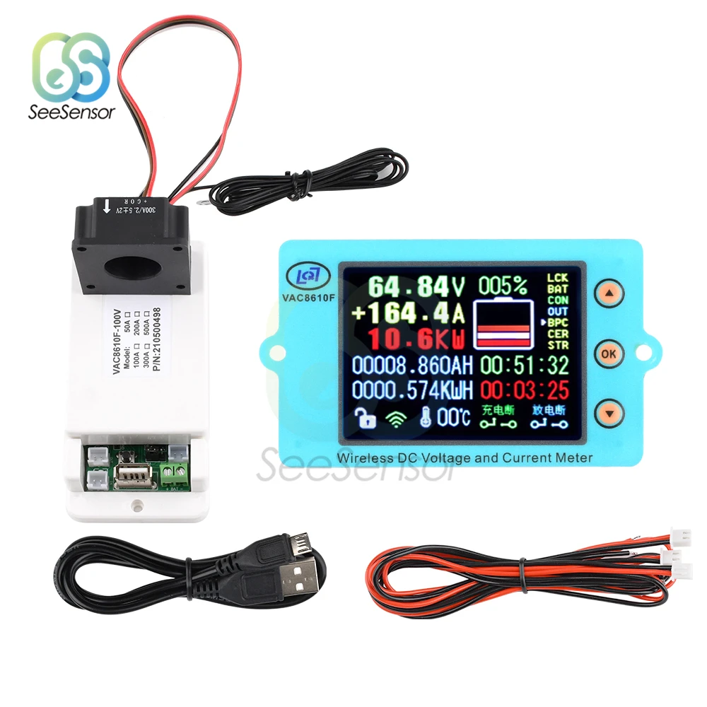 DC 100V 500V 100A 200A 500A Wireless Voltage Current Meter Voltmeter Ammeter Battery Capacity Tester Coulometer Power Detector