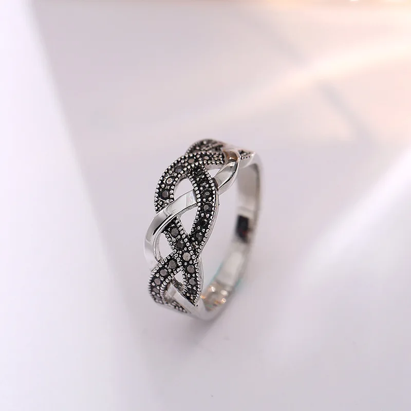 Новые Элегантные Стильные Простые Кольца блестящие черные стразы для женщин 2019