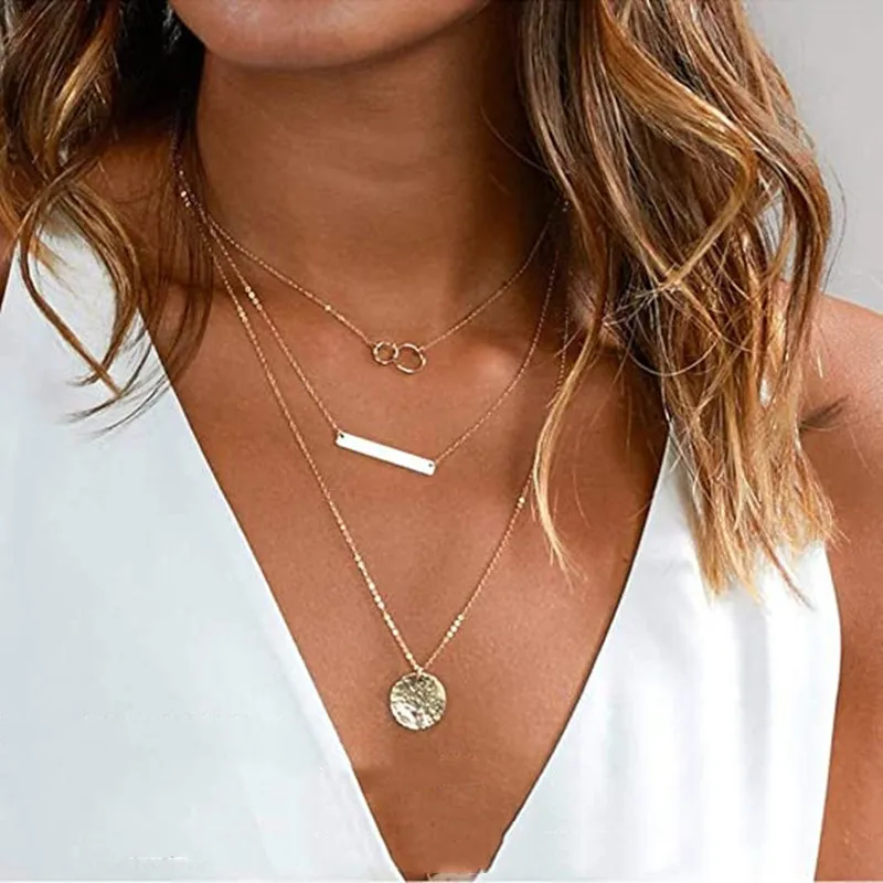 

Vintage Bohemia Gold Coin Layered Chain Necklace for Women Heart Pearl Moon Long Choker Pendant Butterfly Necklaces Jewelry Gift