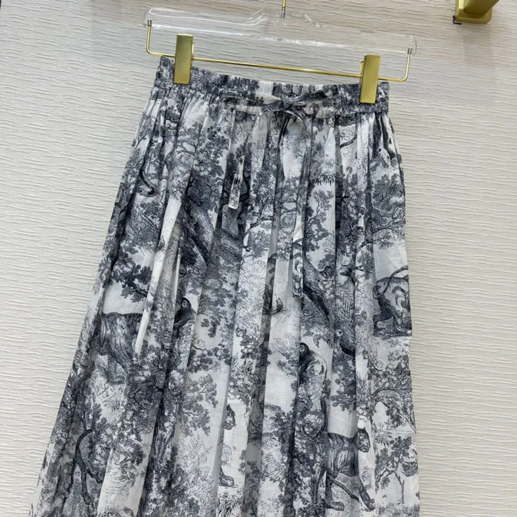 Summer Retro Pleated Skirts High-end Brand Chic Jungle Animal Print Loose Skirts 2021 New Leisure Style High Waist Cotton Skirts