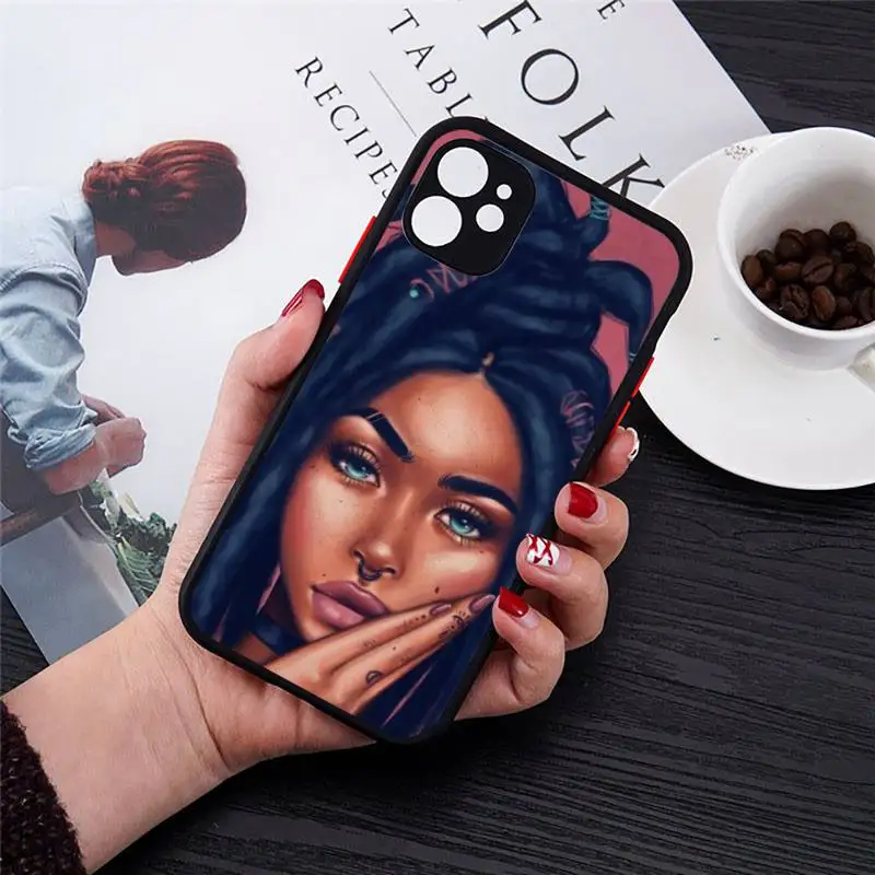 

Colorful art african girl Black Phone Case matte transparent For iphone 7 8 11 12 plus mini x xs xr pro max cover
