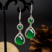 natural green chalcedony hand carved drop earrings fashion boutique jewelry men and women green agate earrings gift accessories