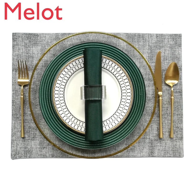 

European-Style American Model Room Light Luxury Tableware Decoration Golden Edge Dark Green Western Cuisine Plate diner plate