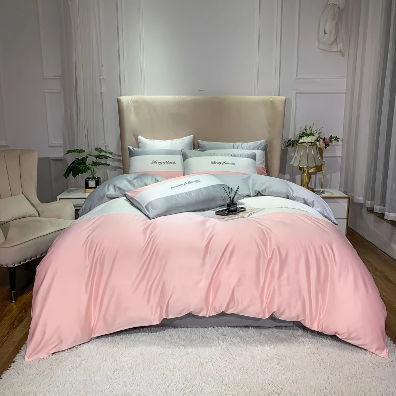 

Роскошные атласные шелковые хлопок вышивка Постельное белье розового, белого, серого и Сращивание пододеяльник для пухового одеяла/Просты...