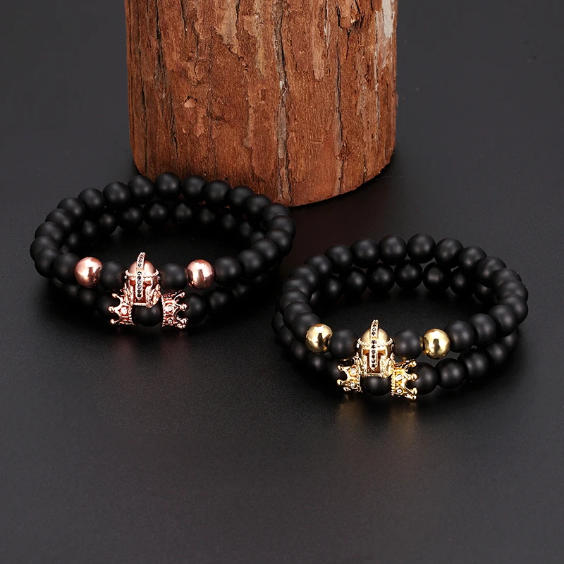 Эластичный браслет для йоги мужской шлем с бусинами из черных каменных бусин