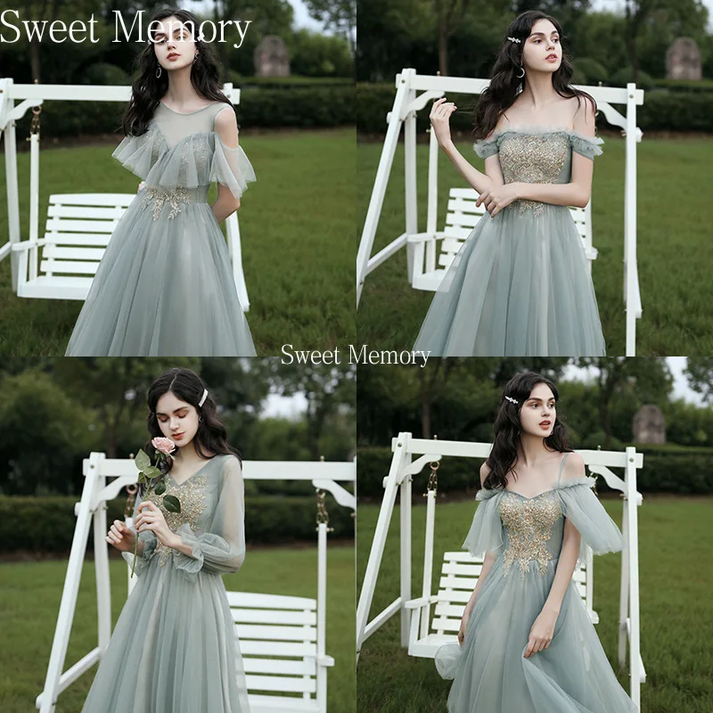 Женское кружевное платье подружки невесты зеленое вечернее с аппликацией и