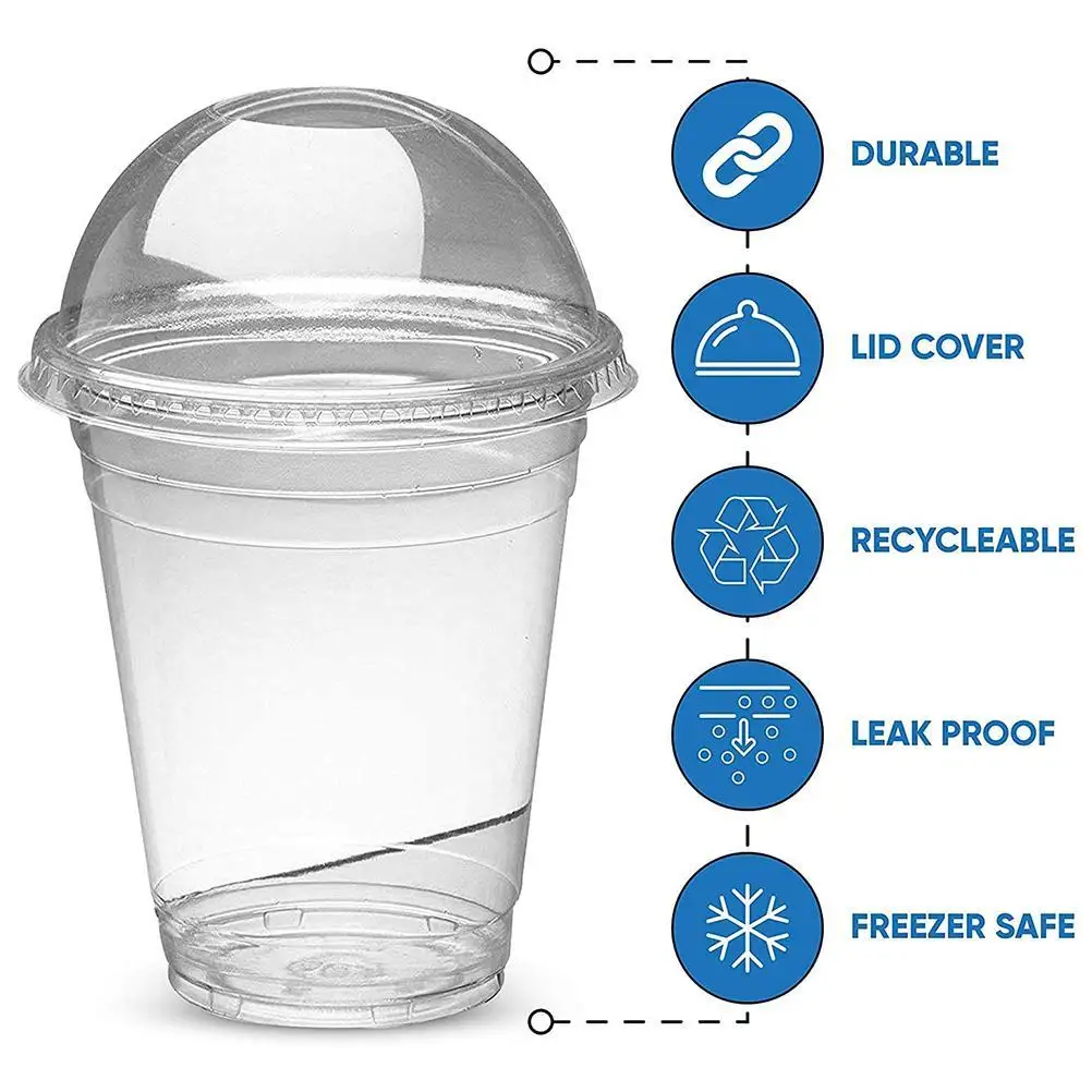 

100pcs 450ml Disposable Milkshake Smoothie Cups Plastic Dessert Bowl Container with Lid for Bar Cafe Home Summer Party Tea Cups