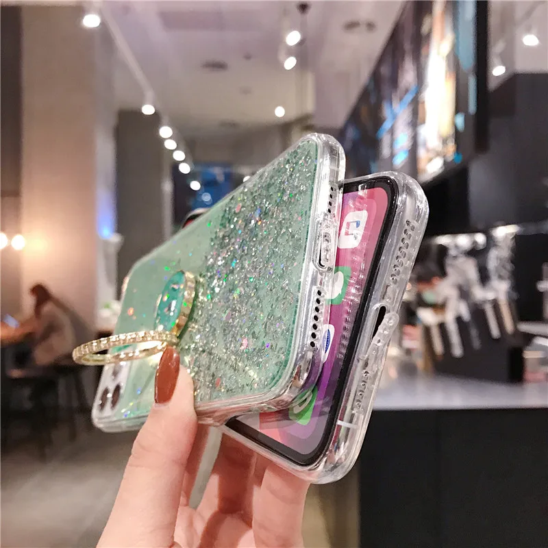 Блестящий чехол с кольцом держателем прозрачный блестками для OPPO A9 2020 A3S A5 A7 A83 A92