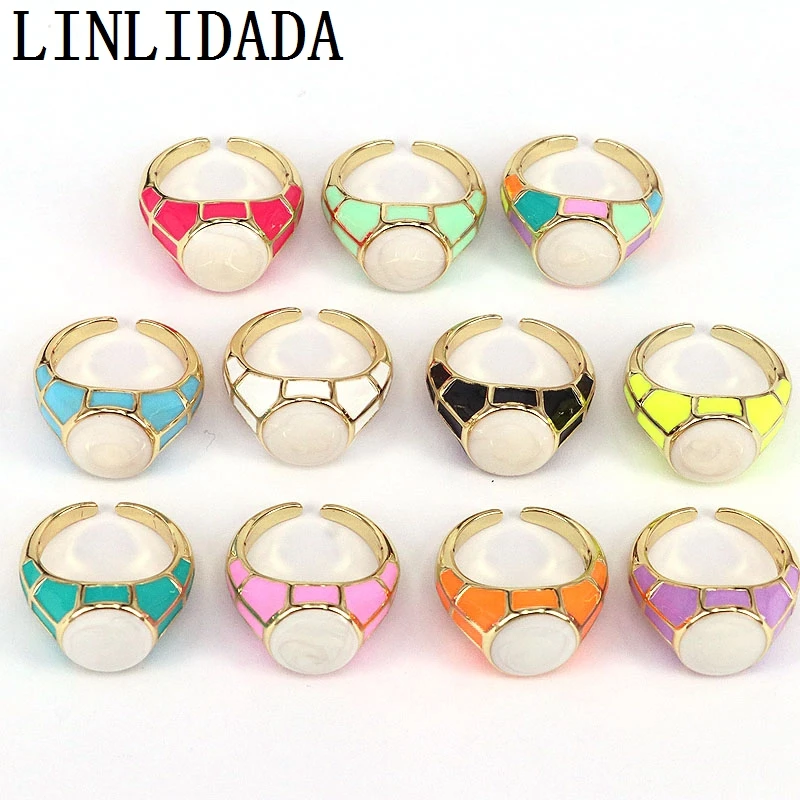 

5Pcs, 2021 New Unique Trendy Multicolor Enamel Oil Metal Round Rings for Women Girl Party Jewelry Gift