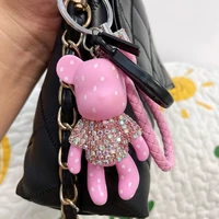 handmade diy craft rhinestone bomgom tassels cartoon bear keychain cute bag charm holder cartoon resin purse key chain