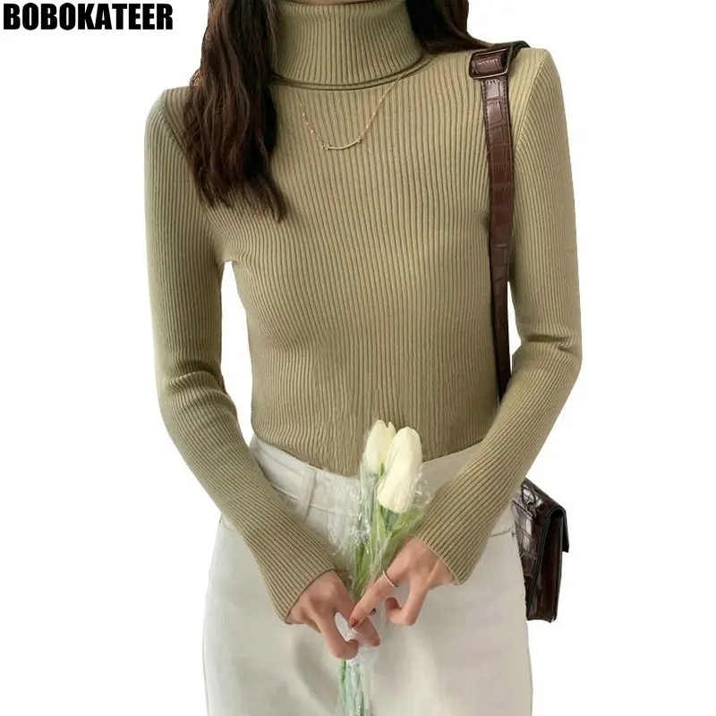 

водолазка женская пуловеры лонгслив женский свитер осень 2021 одежда женская вязаная кофта Стройный Свитера Коричневые зимняя водолазки кор...