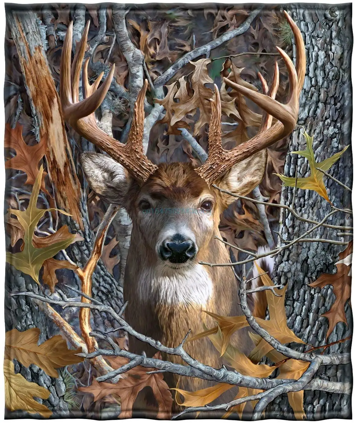 

Dawhud Direct Camo Buck Deer Super Soft Full/Queen Size Plush Fleece Blanket, 80 x 60 For Bedroom Livingroom Decoration