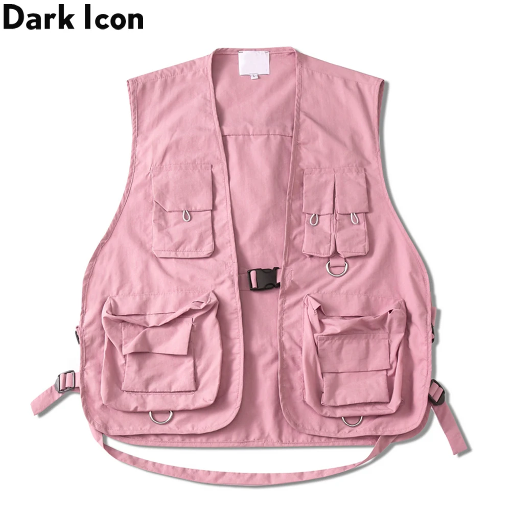 

DARK ICON Military Multiple Pockets Cargo Vest Hip Hop Vest Men Dad Core Vest Sleeveless Jacket Gilet Men's Vest Streetwear