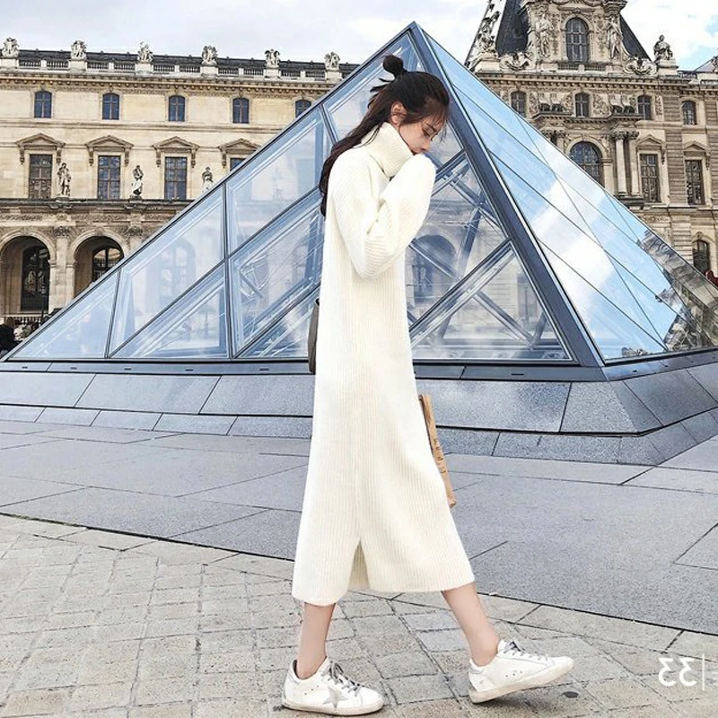 Женское Повседневное платье макси с высоким воротником длинное трикотажное