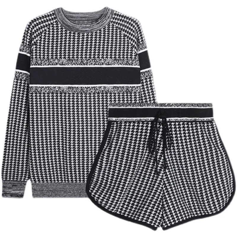 

Early autumn fashion suit women pattern long-sleeved sweater pullover two-piece knitted shorts