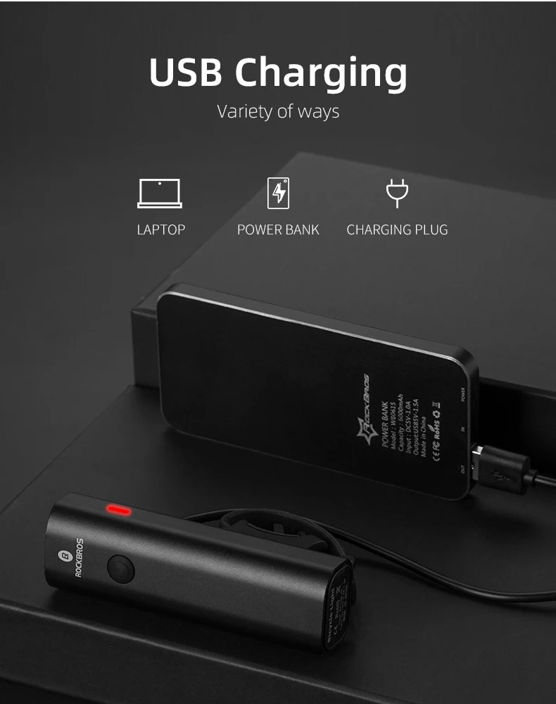 ROCKBROS велосипедный светильник, непромокаемый, USB, перезаряжаемый, светодиодный, 2000 мА/ч, MTB, передняя лампа, головной светильник, алюминиевый, ультра-светильник, светильник-вспышка, велосипедный светильник